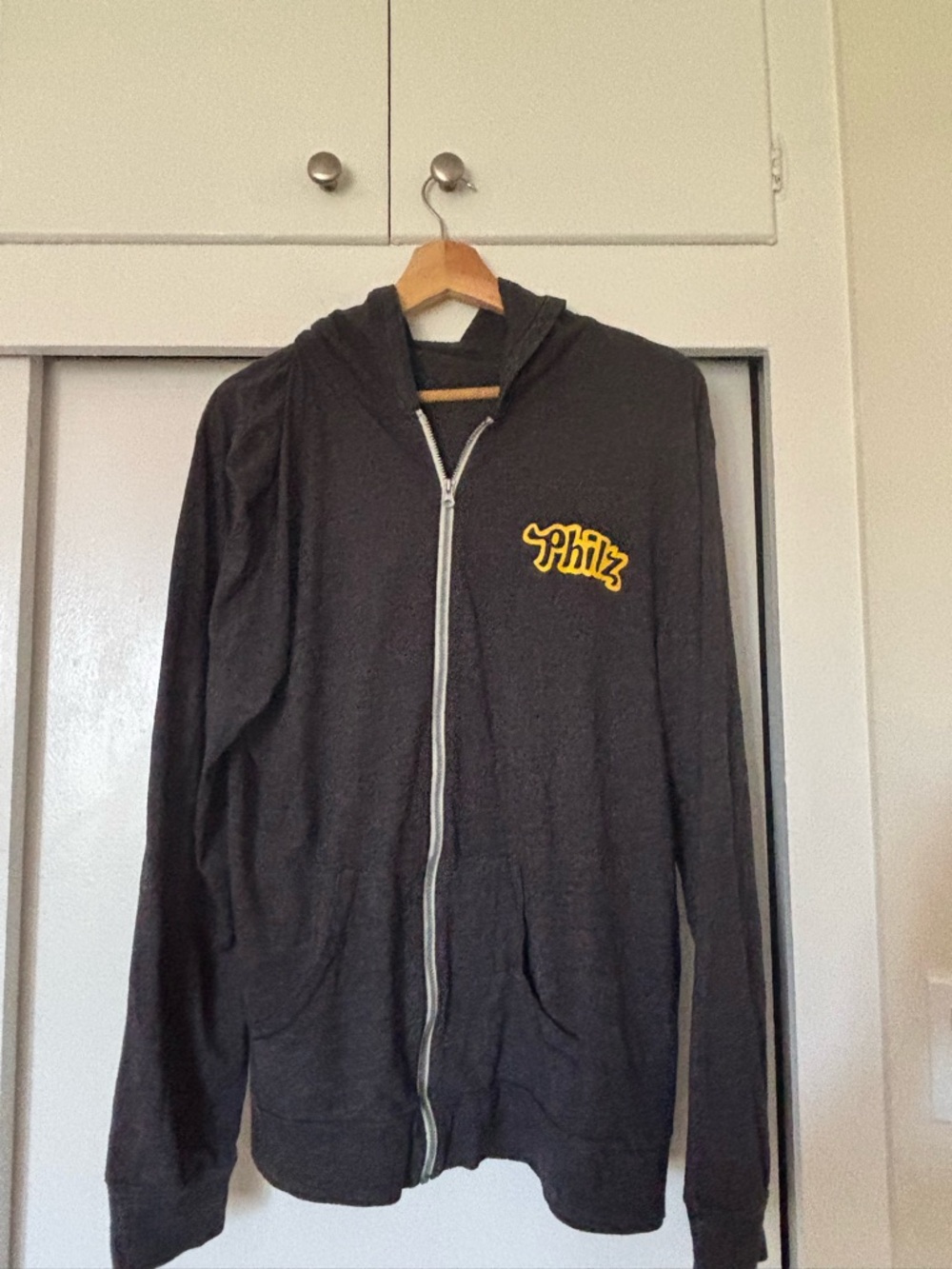 Philz Coffee Dark Gray Zip-Up Hoodie with Yellow Logo L